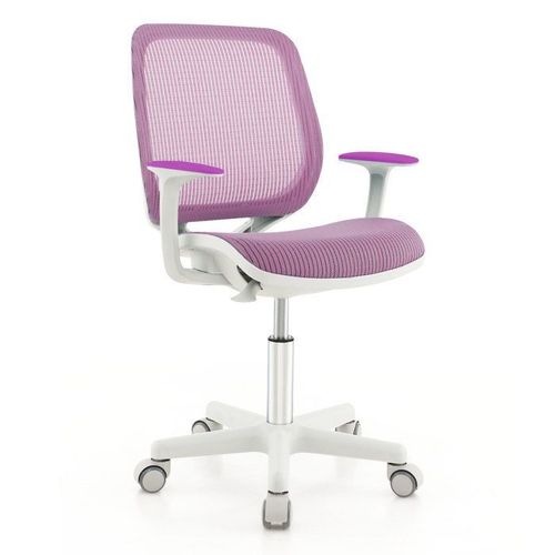 Costway Fauteuil De Bureau Pivotant Ergonomique Pour Enfants 6-15ans, 5 Roulettes À Frein, Hauteur Du Siège Réglable 43-55cm, Violet