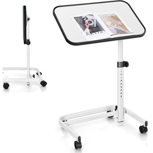 Costway Table De Lit À Roulettes Verrouillables - Plateau Inclinable 180°, Support Stand Ordinateur Tablette, Réglable En Hauteur