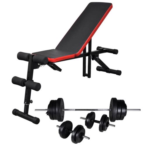 Banc De Musculation D'entraînement Réglable Avec Jeu D'haltères 60,5 Kg Noir Et Rouge Helloshop26 02_0000027