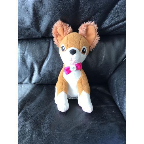 Peluche Chien Barbie Chihuahua Marron Blanc Noeud Papillon Barbie 23 Cm