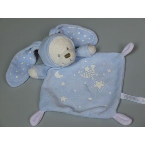 Doudou Plat Ours Déguisé Lapin Bleu Blanc Luminescent Simba Nicotoy