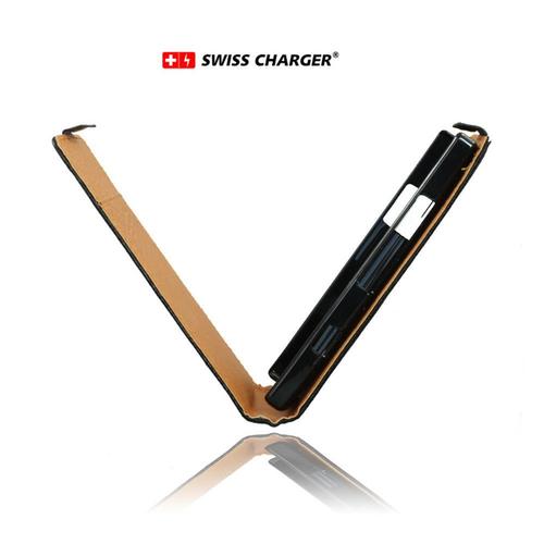 Swiss Charger Flip Case - Coque De Protection Pour Téléphone Portable - Cuir Véritable - Noir - Pour Nokia Lumia 925