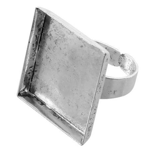 Bague Carree Creuse 20x20 Mm Vieil Argent