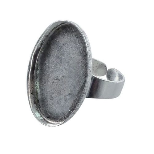 Bague Ovale Creuse 18x25 Mm Vieil Argent