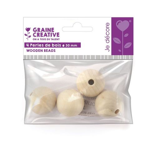 Sachet 4 Perles De Bois Ø 30 Mm