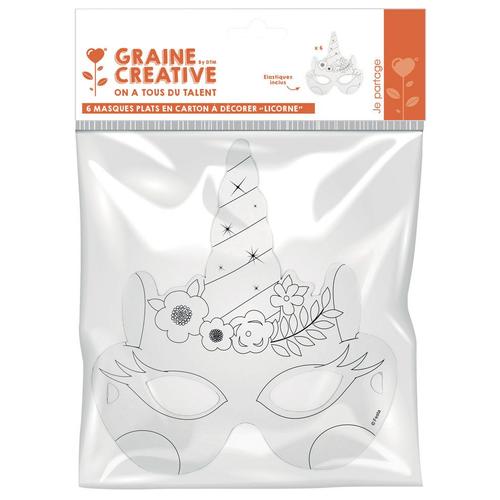 Sachet De 6 Masques Plats En Carton A Decorer - Licorne