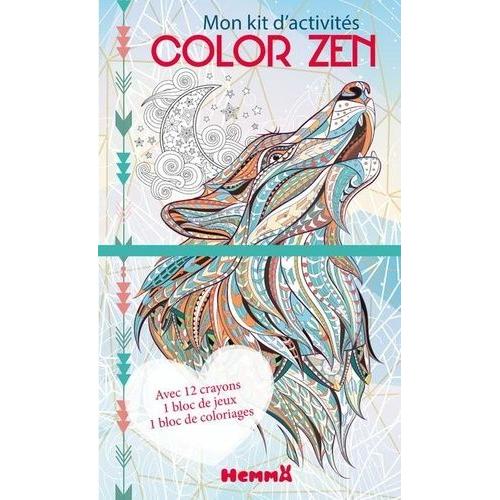 Mon Kit D'activités Color Zen Loup - Avec 12 Crayons, 1 Bloc De Jeux, 1 Bloc De Coloriages