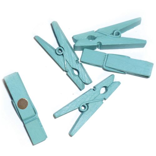 8 Pinces A Linge Bois Magnet Turquoise 35