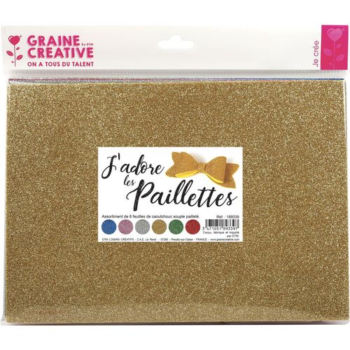 Lot De 6 Feuilles Caoutchouc Pailletees "Glitter Forever"