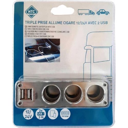 Triple Prise Allume-Cigare 12v 24v 5a Max Avec 2 Usb 3.1a