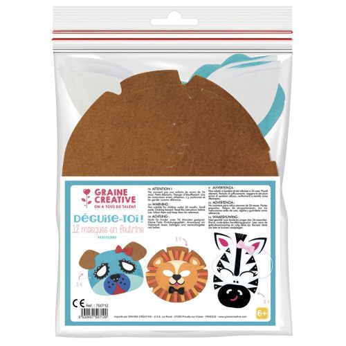 Sachet De 12 Masques Feutrine Zebre-Lion-Chien
