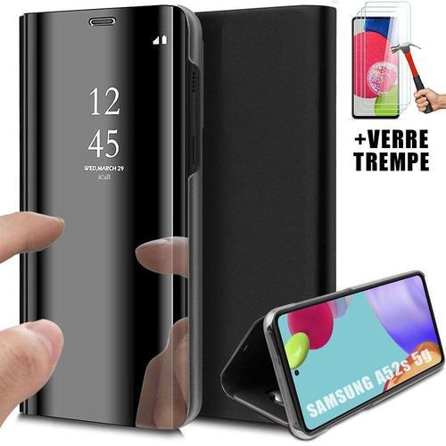 Coque Samsmung A53 5g (6.5'') + 2 Verres Trempes. Coque Anti-Choc Effet Miroir Design Protection Integrale Noir