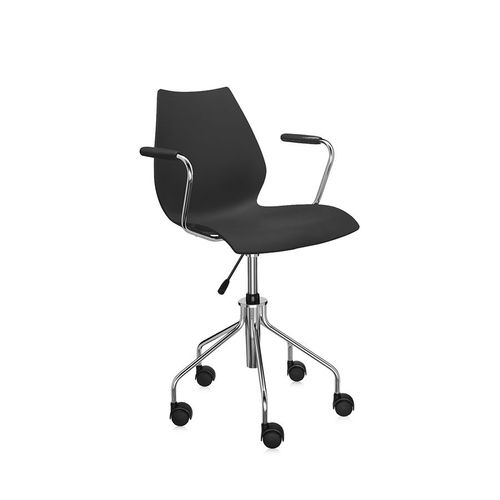Kartell Chaise À Roulettes Avec Accoudoirs Maui (Anthracite - Polypropylène Coloré Dans La Masse)