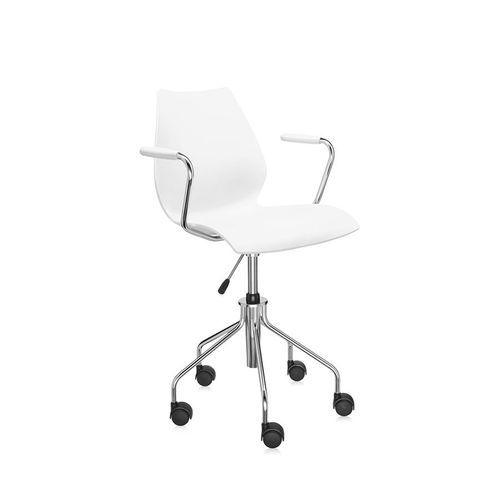 Kartell Chaise À Roulettes Avec Accoudoirs Maui (Blanc Zinc - Polypropylène Coloré Dans La Masse)