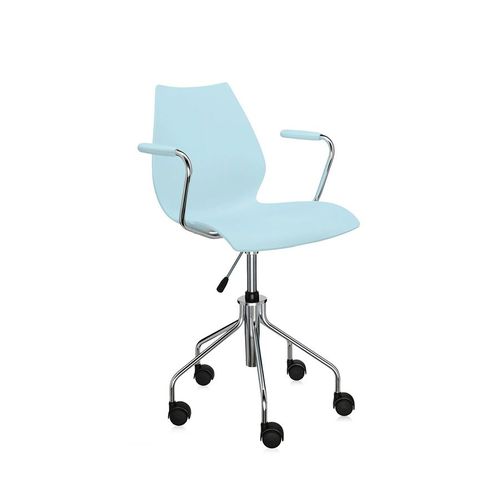 Kartell Chaise À Roulettes Avec Accoudoirs Maui (Bleu Clair - Polypropylène Coloré Dans La Masse)