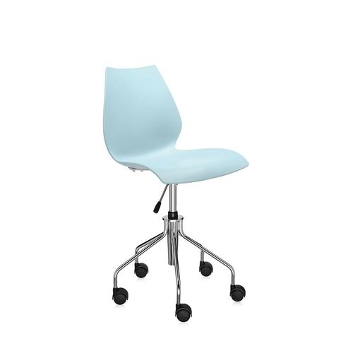 Kartell Chaise À Roulettes Maui (Bleu Clair - Polypropylène Coloré Dans La Masse / Acier Chromé)