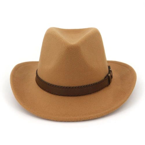 Qbhat-Chapeau Fedora De Cowboy En Feutre De Laine À Large Bord,Avec Bande En Cuir Marron Foncé,Casquette Formelle De Ixclassique,Pour Femme Et Homme