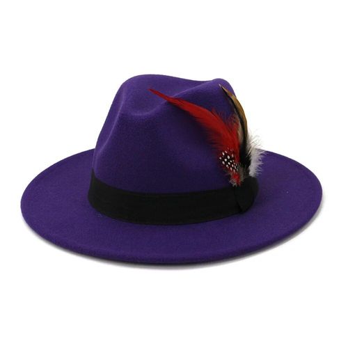 Qbhat-Chapeaux Fedora En Laine Artificielle Pour Femme Et Homme,Style Vintage En Feutre Avec Bande De Plumes,Chapeau Blanc À Bord Pio,Casquette Jazz Ander