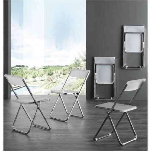 Lot De 4 Chaises Pliantes Design Bit Lux En Polypopylène Translucide Et Acier Chromé.