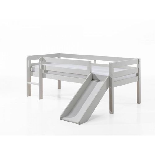 Lit Mi-Hauteur Blanc + Toboggan Et 2 Tiroirs De Rangement