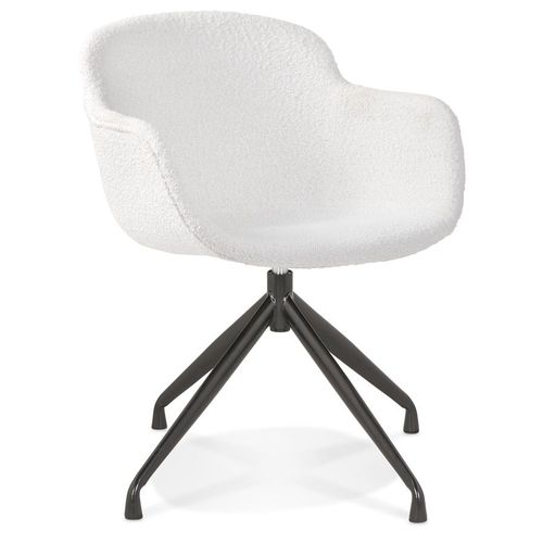 Chaise Pivotante Avec Accoudoirs 'nocturn' En Tissu Bouclé Blanc Et Métal Noir