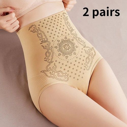 Sous-Vêtements De Musculation Pour Femmes,Coupe Couvertes,Brûlant,Abdominal,Sexy,Taille Haute,Saillant,2 Pièces - Type Beige-Xl