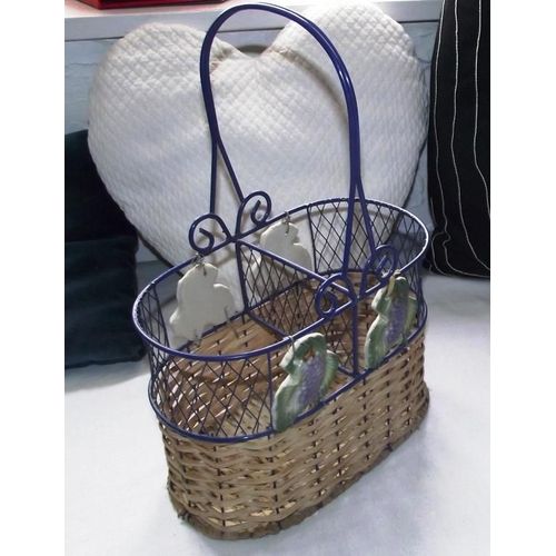 Panier Ou Porte Bouteilles Vintage Métal Et Paille Hauteur 32cm 