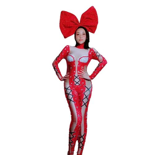 Déguisement De Fête De Noël Avec Strass Pour Femme,Combinaison Extensible,Tenue Cosplay,De Danseuse De Chanteuse