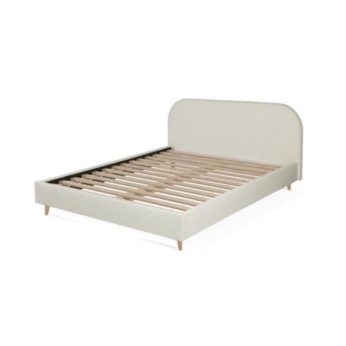 Lit 140 X 190 Cm Santadi - Tissu Effet Bouclettes - Ecru