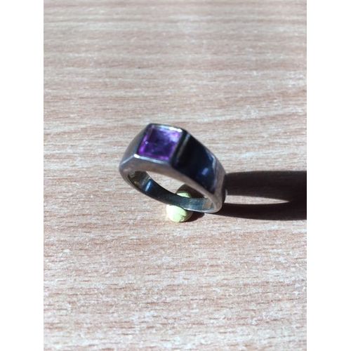 Bague Fantaisie Ccb - Métal Argenté Et Sa Pierre Mauve - Taille 58