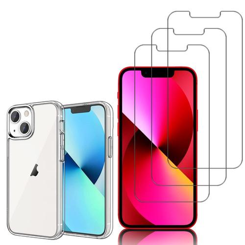 Coque Silicone Pour Apple Iphone 13 Mini 5.4" Gel Ultraslim Et Ajustement Parfait - Transparent + 3 Films Verre Trempé - Transparent