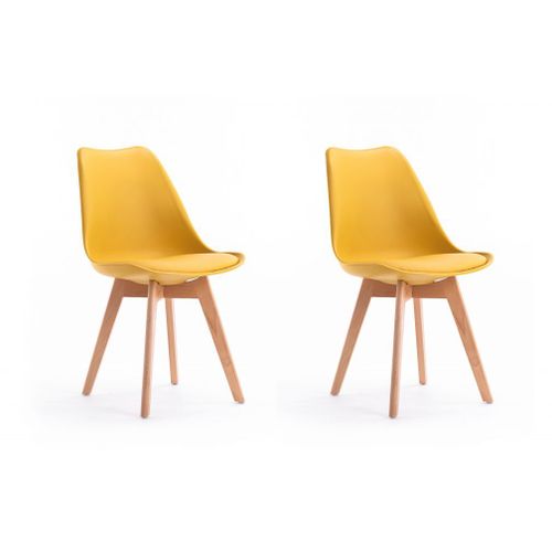 Lot De 2 Chaises Scandinaves Andrea Avec Coussin Et Pieds Bois - Jaune