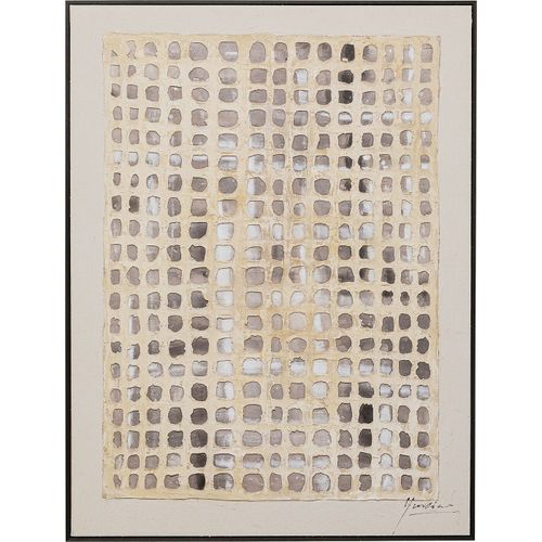 Toile encadrée en coton beige et gris 93x123