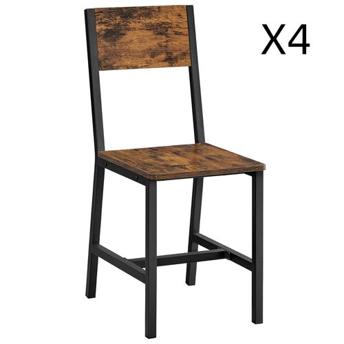 4 Chaises De Salle À Manger Acier Effet Bois Marron Rustique