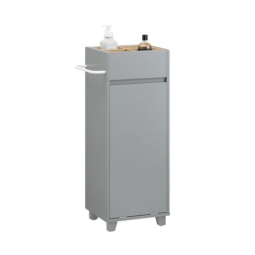 Sobuy Armoire À Linge Meuble Bas De Salle De Bain Corbeille À Linge Meuble De Rangement Avec 4 Petits Compartiments Ouverts Et 1 Panier À Linge Amovible, Gris, 35x30x90 Cm, Bzr159-Dg