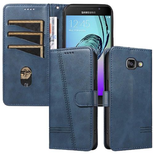 Filp Étui Pour Samsung Galaxy A3 2016 Avec Fente Pour Carte De Crédit Étui De Téléphone Portefeuille Bracelet Noir Détachable Cuir Pu Pressé - Bleu