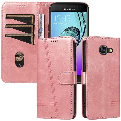 Filp Étui Pour Samsung Galaxy A3 2016 Avec Fente Pour Carte De Crédit Étui De Téléphone Portefeuille Bracelet Noir Détachable Cuir Pu Pressé - Couleur Rose