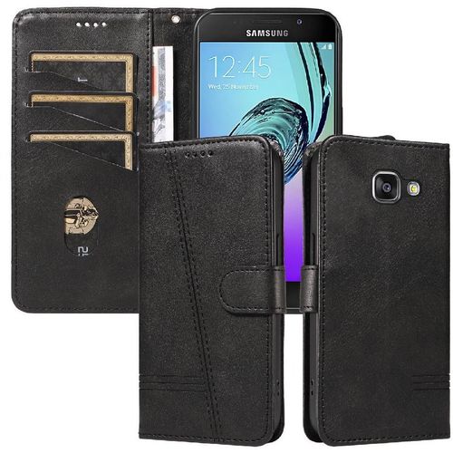 Filp Étui Pour Samsung Galaxy A3 2016 Avec Fente Pour Carte De Crédit Étui De Téléphone Portefeuille Bracelet Noir Détachable Cuir Pu Pressé - Noir