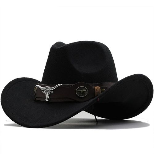 Chapeau De Cowboy Western En Laine Noire Pour Homme Et Femme,Gentleman,Jazz,Sombrero,Zones,Casquette Papa,Taille 56-58cm
