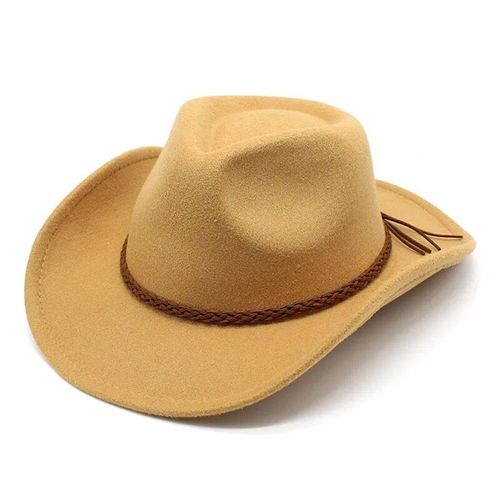 Chapeau Melon En Laine Pour Hommes Et Femmes,Fedoras Jazz,Chapeau De Cow-Boy Occidental À Bord Roulé,Corde À Café Tressée,Décor Ander,Casquette D'équitation En Feutre