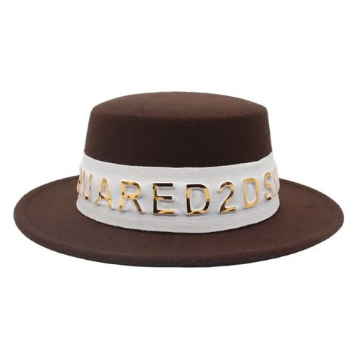Chapeaux Fedora De Style Canotier Pour Femmes Et Hommes,Chapeau Haut De Forme Français Élégant,Casquette En Feutre,Petit Bord,Décor De Gril De Bande De Lettre,Mode