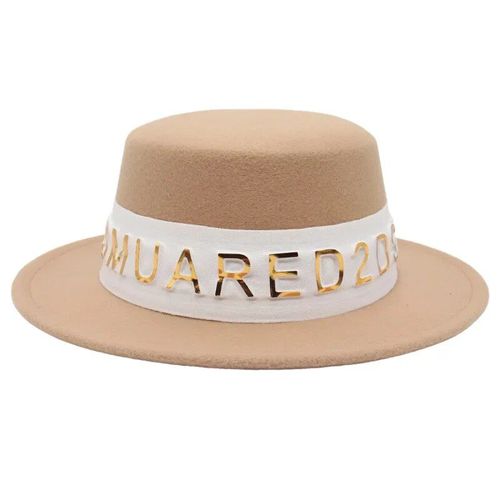 Chapeaux Fedora De Style Canotier Pour Femmes Et Hommes,Chapeau Haut De Forme Français Élégant,Casquette En Feutre,Petit Bord,Décor De Gril De Bande De Lettre,Mode