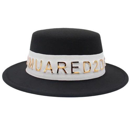 Chapeaux Fedora De Style Canotier Pour Femmes Et Hommes,Chapeau Haut De Forme Français Élégant,Casquette En Feutre,Petit Bord,Décor De Gril De Bande De Lettre,Mode