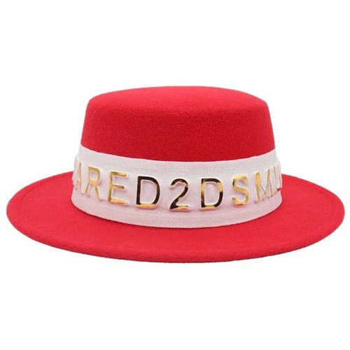 Chapeaux Fedora De Style Canotier Pour Femmes Et Hommes,Chapeau Haut De Forme Français Élégant,Casquette En Feutre,Petit Bord,Décor De Gril De Bande De Lettre,Mode