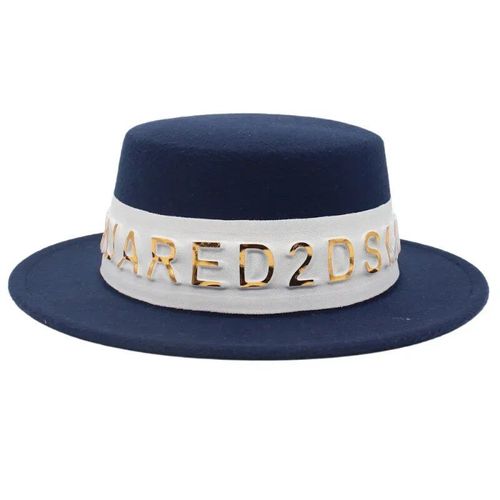 Chapeaux Fedora De Style Canotier Pour Femmes Et Hommes,Chapeau Haut De Forme Français Élégant,Casquette En Feutre,Petit Bord,Décor De Gril De Bande De Lettre,Mode