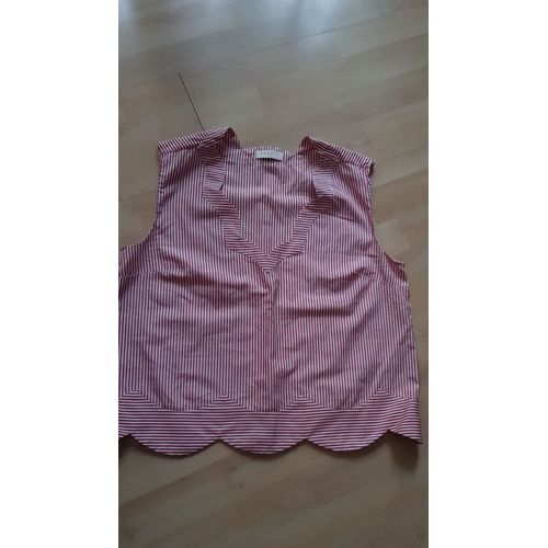 Debardeur Sandro Rayé Rouge & Balnc Taille 2 Neuf