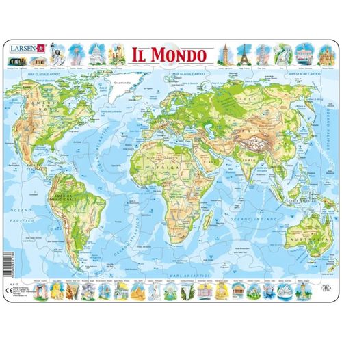 Puzzle Cadre - Carte Politique Du Monde (Italien) - 80 Pièces