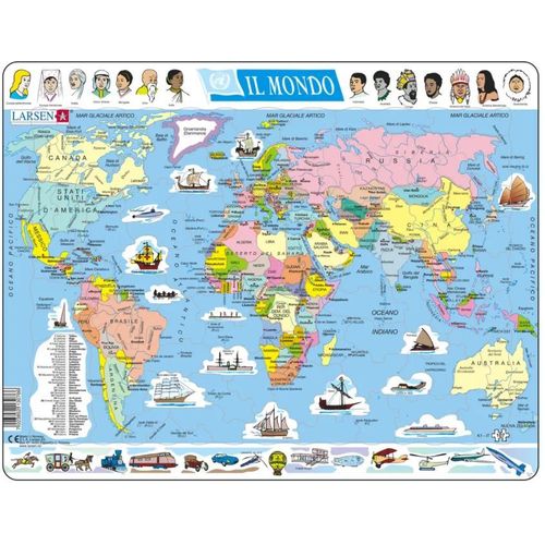 Puzzle Cadre - Carte Politique Du Monde (Italien) - 107 Pièces