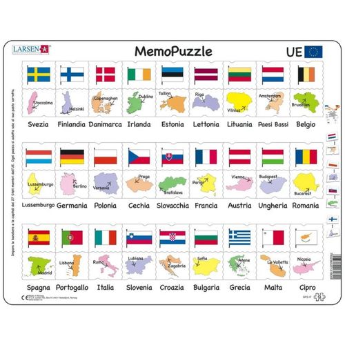 Puzzle Cadre - Memopuzzle - Noms, Drapeaux Et Capitales Des 27 Pays Membres De L'ue (Italien) - 54 Pièces