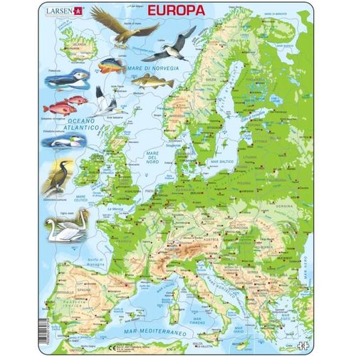 Puzzle Cadre - Carte Topographique De L'europe (Italien) - 87 Pièces
